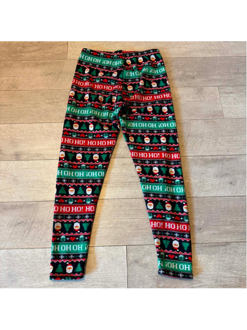 Christmas Santa Ho Ho Ho Fair Isle Print Stretch Leggings L/G 11-13 Holiday Cozy